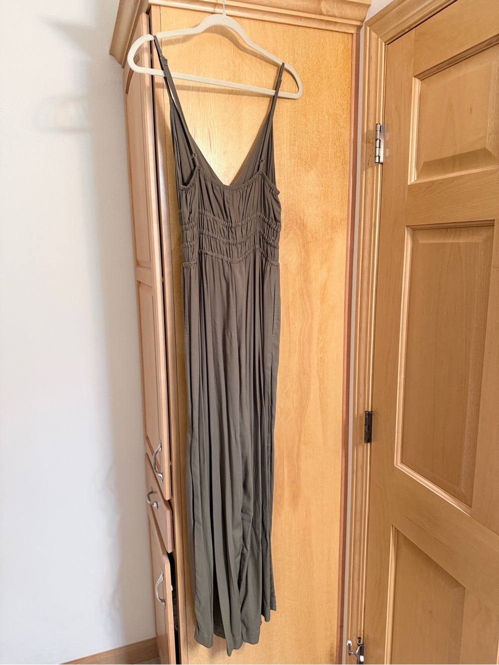 Women’s Olive Green Maxi Jumpsuit with Spaghetti Straps